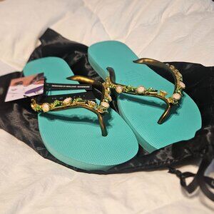 UZURII Green Flower Sandals